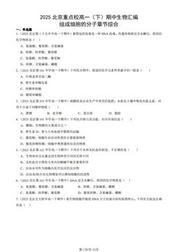 2025北京重点校高一（下）期中生物汇编：组成细胞的分子章节综合-答案