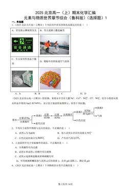 2025北京高一（上）期末化学汇编：元素与物质世界章节综合（鲁科版）（选择题）1-答案