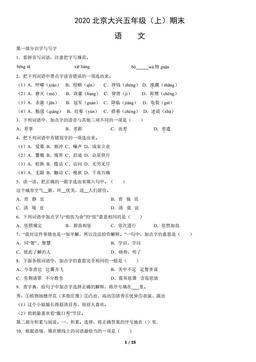 2020北京大兴五年级（上）期末语文（教师版）-答案
