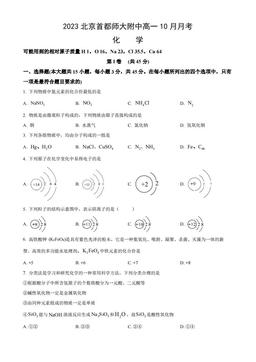 2023北京首都师大附中高一10月月考化学（教师版）-答案