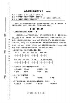 2025北京海淀六年级（下）期末语文-答案