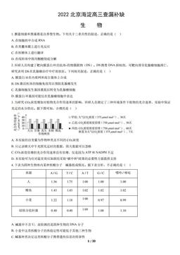 2022北京海淀高三查漏补缺生物（教师版）-答案