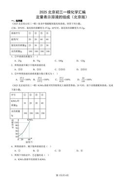 2025北京初三一模化学汇编：定量表示溶液的组成（北京版）-答案