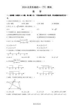 2024北京东城初一（下）期末数学（教师版）-答案
