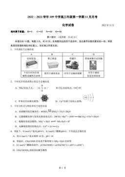 2022北京一零九中高三11月月考化学-试题