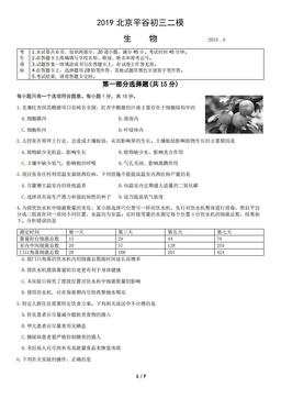2019北京平谷初三二模生物（教师版）-答案