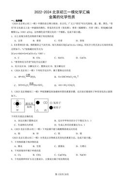 2022-2024北京初三一模化学汇编：金属的化学性质-答案
