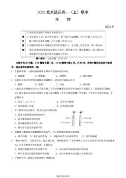 2025北京延庆高一（上）期中生物（教师版）-答案