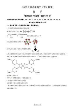 2025北京八中高二（下）期末化学（教师版）-答案