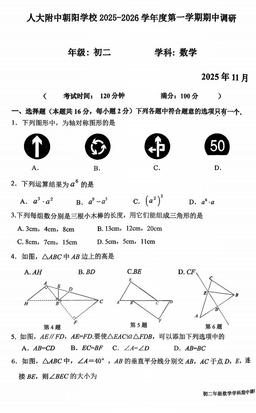 2025北京人大附中朝阳学校初二（上）期中数学-试题
