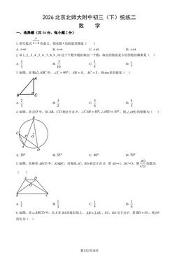 2026北京北师大附中初三（下）统练二数学（教师版）-答案