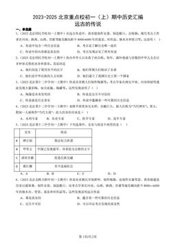 2023-2025北京重点校初一（上）期中历史汇编：远古的传说-答案