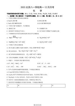 2023北京八一学校高一12月月考化学（教师版）-答案