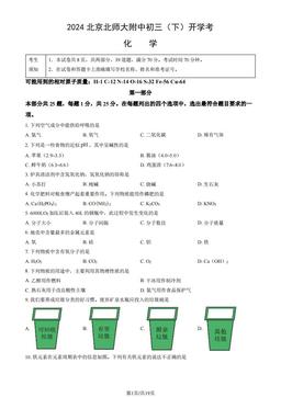 2024北京北师大附中初三（下）开学考化学（教师版）-答案
