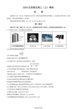 2024北京顺义高二（上）期末化学（教师版）-答案