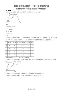 2023北京重点校初一（下）期末数学汇编：相交线与平行线章节综合（填空题）-答案