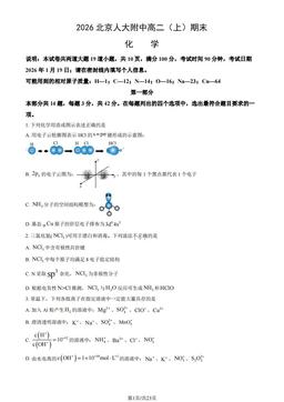 2026北京人大附中高二（上）期末化学（教师版）-答案