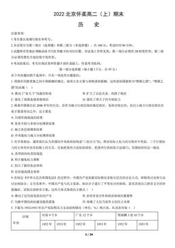 2022北京怀柔高二（上）期末历史（教师版）-答案