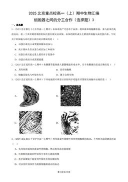 2025北京重点校高一（上）期中生物汇编：细胞器之间的分工合作（选择题）3-答案