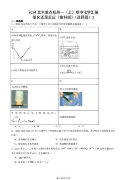 2024北京重点校高一（上）期中化学汇编：氧化还原反应（鲁科版）（选择题）2-答案