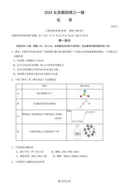 2024北京朝阳高三一模化学（教师版）-答案