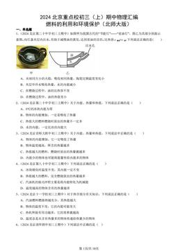 2024北京重点校初三（上）期中物理汇编：燃料的利用和环境保护（北师大版）-答案