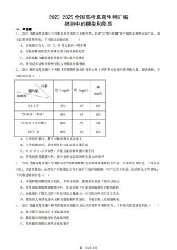2023-2025全国高考真题生物汇编：细胞中的糖类和脂质-答案