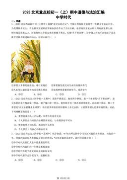 2023北京重点校初一（上）期中道德与法治汇编：中学时代-答案