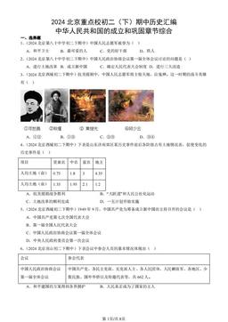 2024北京重点校初二（下）期中历史汇编：中华人民共和国的成立和巩固章节综合-答案