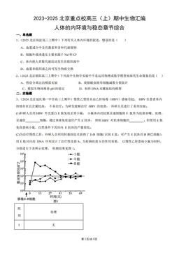 2023-2025北京重点校高三（上）期中生物汇编：人体的内环境与稳态章节综合-答案