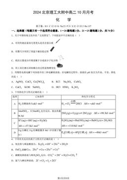 2024北京理工大附中高二10月月考化学-试题
