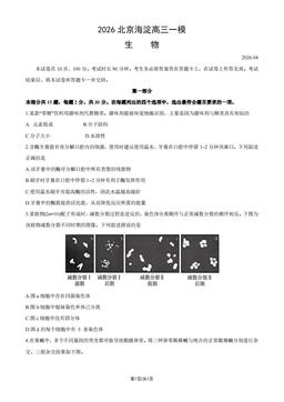 2026北京海淀高三一模生物（教师版）-答案