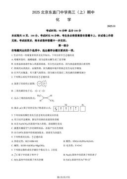 2025北京东直门中学高三（上）期中化学（教师版）-答案