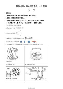 2026北京北师大附中高二（上）期末化学（教师版）-答案