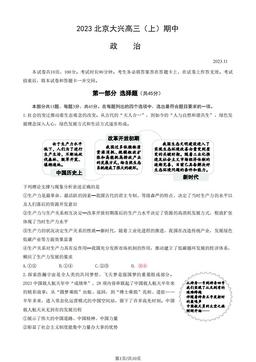 2023北京大兴高三（上）期中政治（教师版）-答案