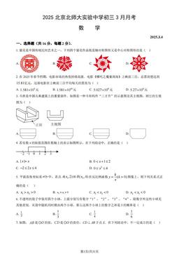 2025北京北师大实验中学初三3月月考数学（教师版）-答案