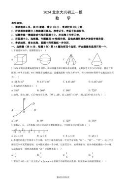 2024北京大兴初三一模数学（教师版）-答案
