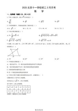 2025北京十一学校初二3月月考数学（教师版）-答案