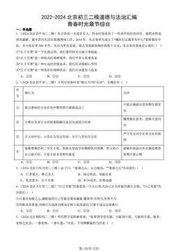 2022-2024北京初三二模道德与法治汇编：青春时光章节综合-答案