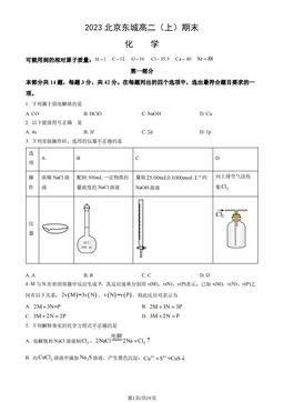 2023北京东城高二（上）期末化学（教师版）-答案