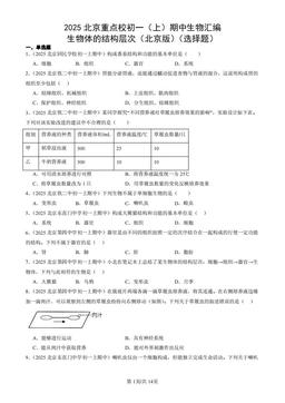 2025北京重点校初一（上）期中生物汇编：生物体的结构层次（北京版）（选择题）-答案