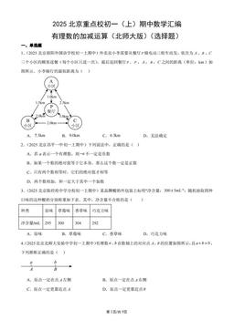 2025北京重点校初一（上）期中数学汇编：有理数的加减运算（北师大版）（选择题）-答案