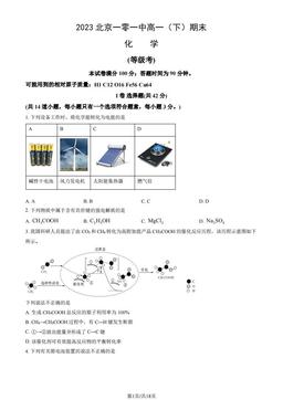 2023北京一零一中高一（下）期末化学（教师版）-答案