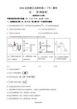 2026北京理工大附中高一（下）期中化学（等级考）（教师版）-答案