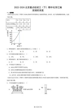 2022-2024北京重点校初三（下）期中化学汇编：溶液的浓度-答案