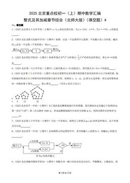 2025北京重点校初一（上）期中数学汇编：整式及其加减章节综合（北师大版）（填空题）4-答案