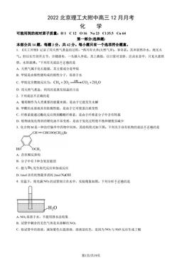 2022北京理工大附中高三12月月考化学（教师版）-答案