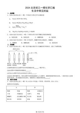 2024北京初三一模化学汇编：生活中常见的盐-答案