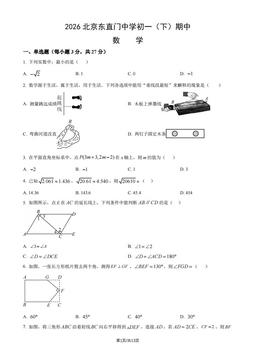 2026北京东直门中学初一（下）期中数学（教师版）-答案