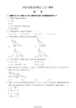 2023北京大兴初二（上）期中数学（教师版）-答案